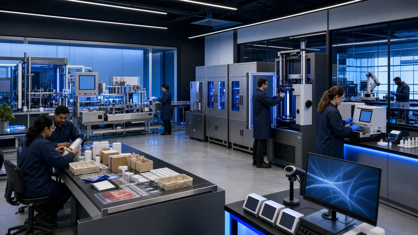 AI-generated future packaging, materials and quality research laboratory